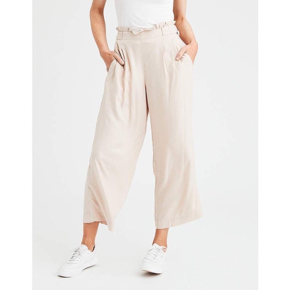 American Eagle Nude D-Ring Sides Paperbag Wide Leg Pants NWT Size Large